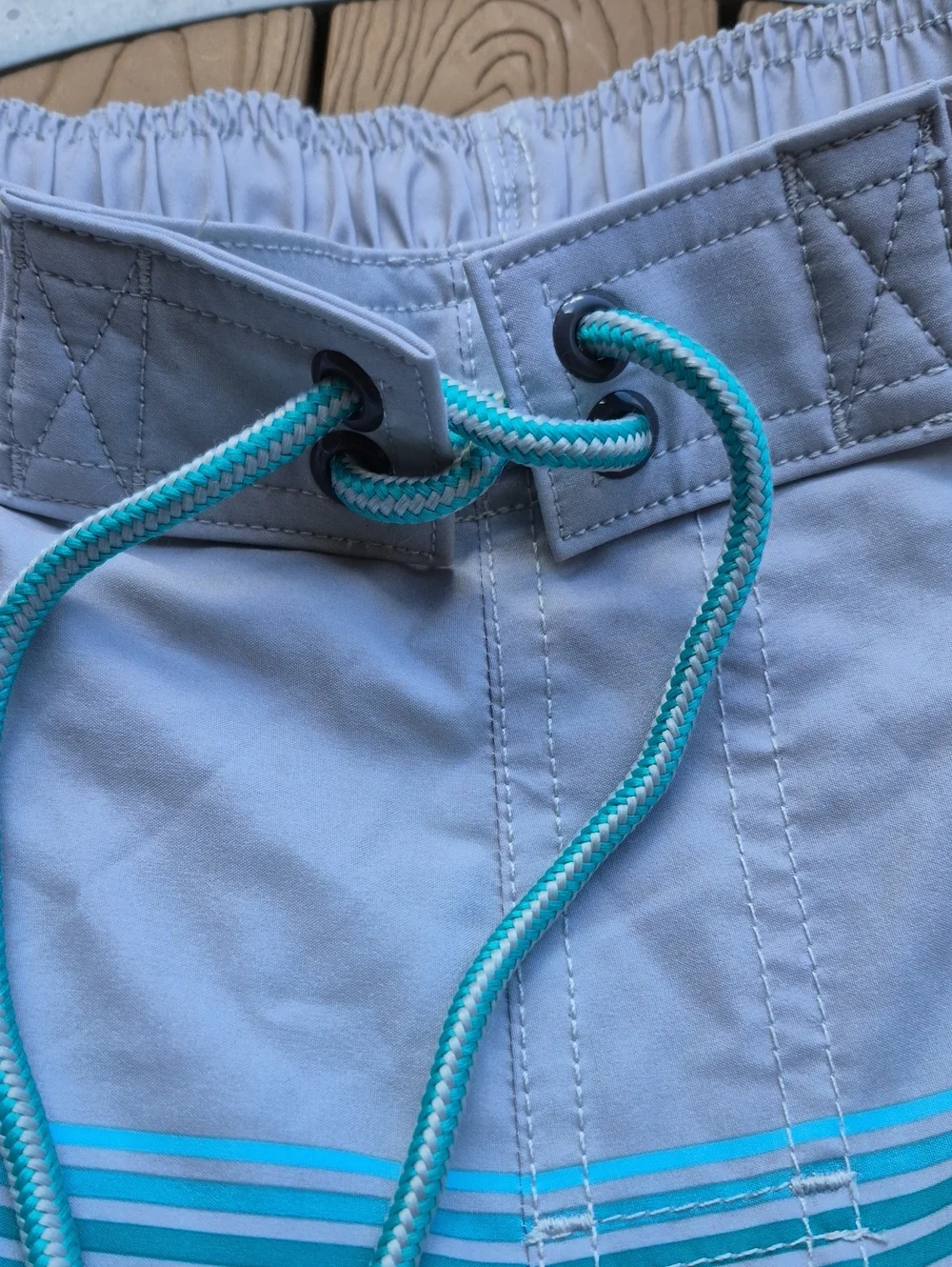 George Men's Small  Blue Striped Swim Trunks with Drawstring - New